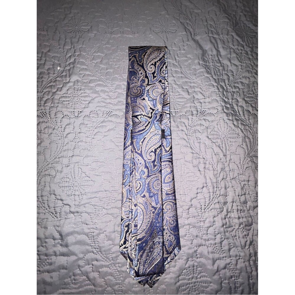 Jos. A. Bank Blue and Silver Paisley Silk Tie